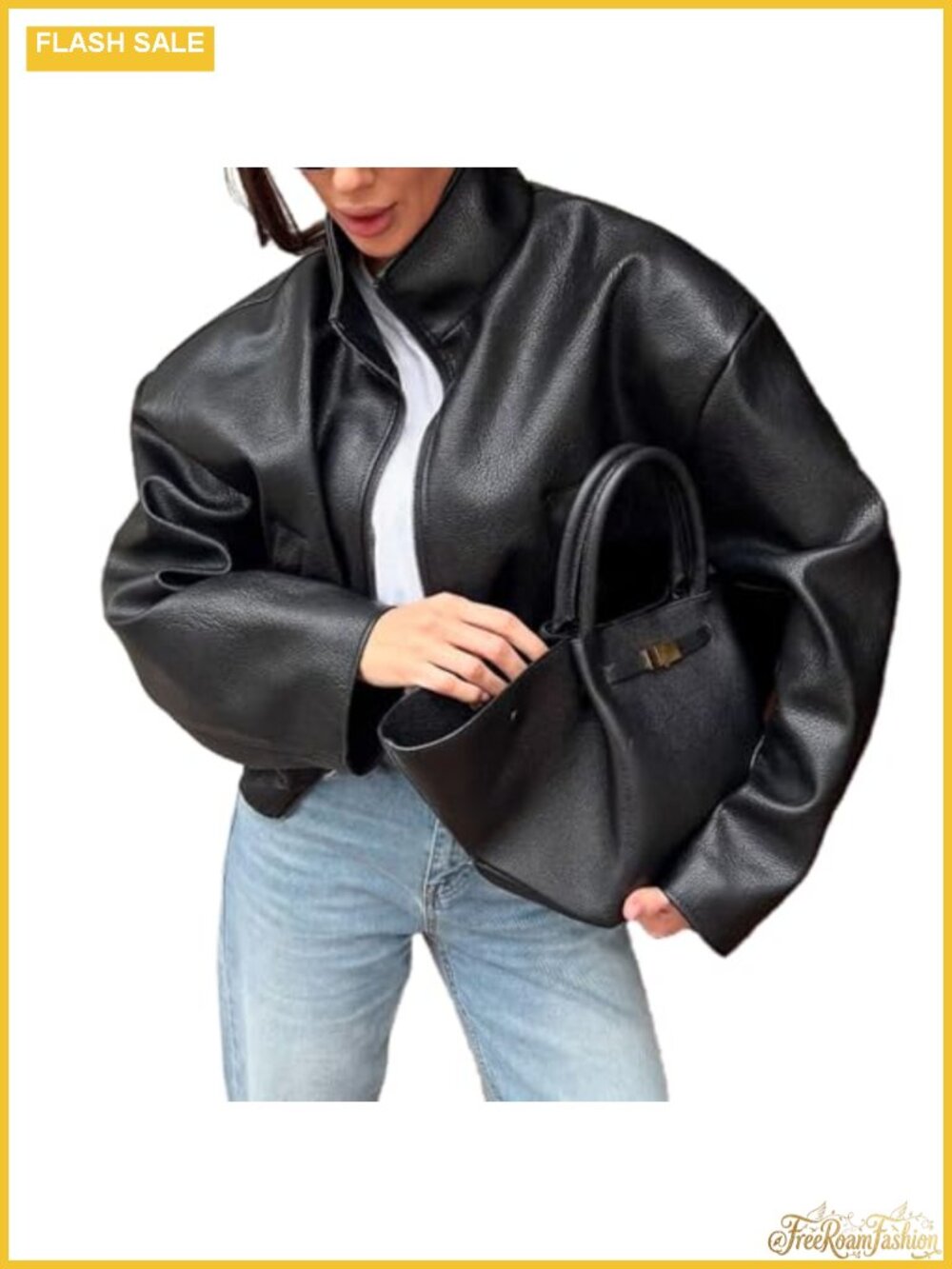 Faux Leather Jacket Zipper Stand Collar Motorcycle Bomber Faux Coat Fall Winter